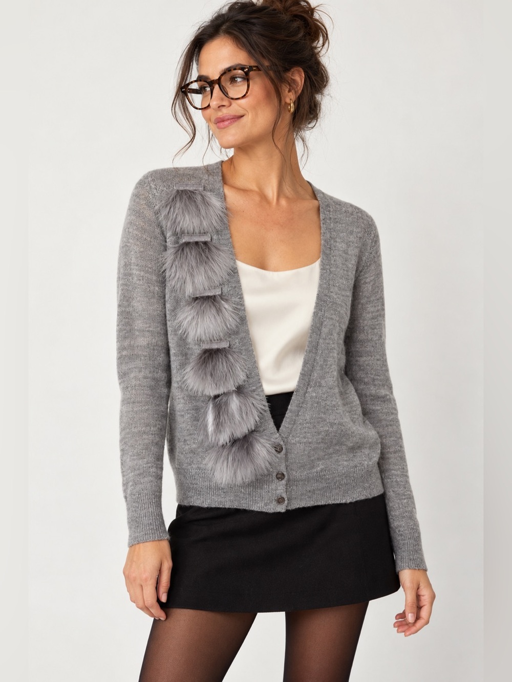 J.Crew NWT Gray Alpaca Merino Feather Fringe Cardigan Sweater S